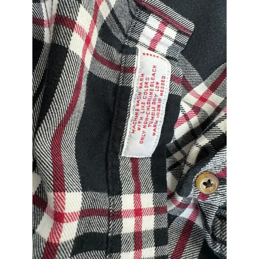 Brooks Brothers 346 L Plaid Button Down Men's Black White Red Cotton Flannel